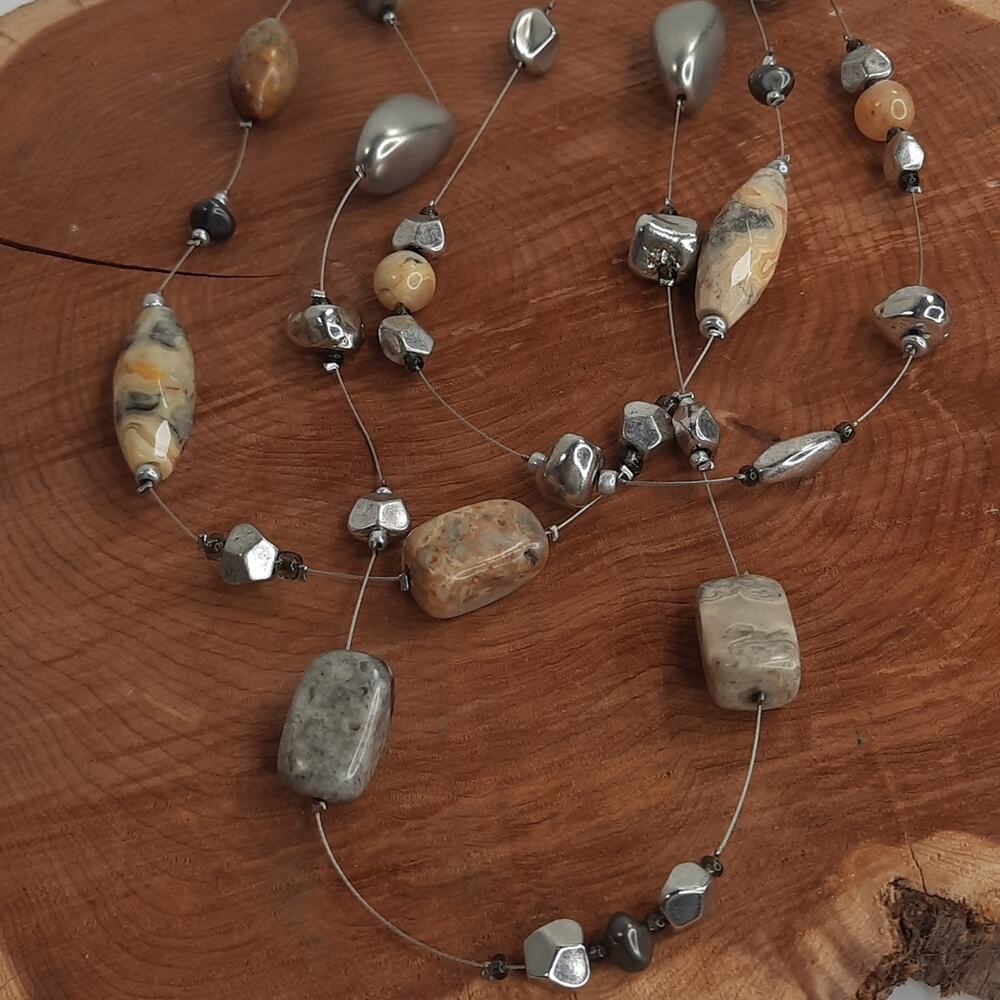 Chico's Multi-Strand Invisible Statement Necklace with Stone Beads